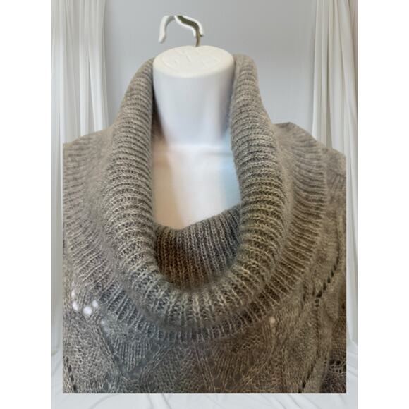 Elsamanda Italy Mohair Blend Cowl Neck Sweater Oversized Knit Taupe Gray - Picture 2 of 10